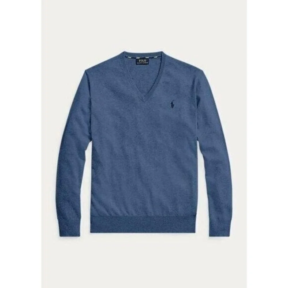 Polo Ralph Lauren men's V neck Pima‎ cotton Sweater Blue Size Large